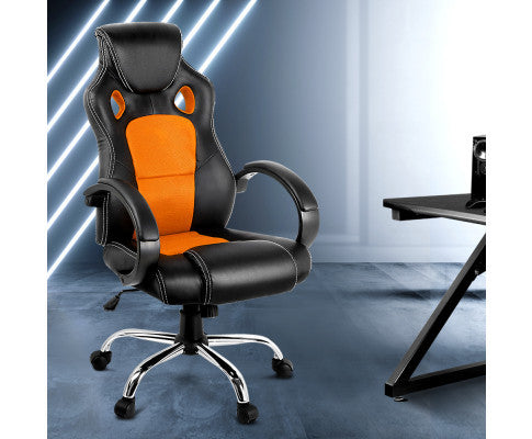 OTSANA PU LEATHER RACING STYLE OFFICE CHAIR - BLACK & ORANGE