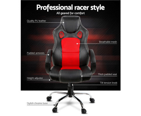 OTSANA PU LEATHER RACING STYLE OFFICE CHAIR - BLACK & RED