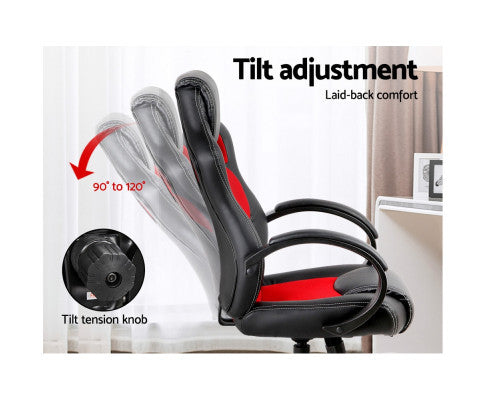 OTSANA PU LEATHER RACING STYLE OFFICE CHAIR - BLACK & RED