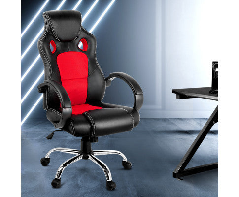 OTSANA PU LEATHER RACING STYLE OFFICE CHAIR - BLACK & RED
