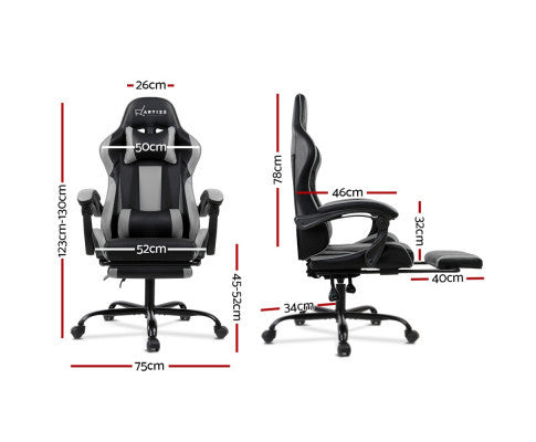 ALARICK OFFICE COMPUTER RACER GAMING CHAIR - BLACK & GREY