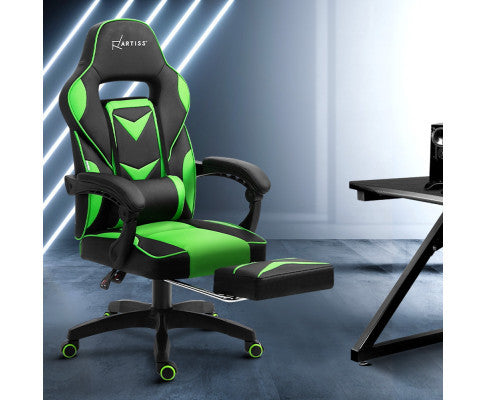 MATTHIAS OFFICE COMPUTER GAMING CHAIR WITH FOOTREST - BLACK & GREEN