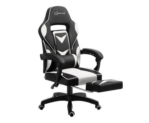 MATTHIAS OFFICE COMPUTER GAMING CHAIR WITH FOOTREST - BLACK & WHITE