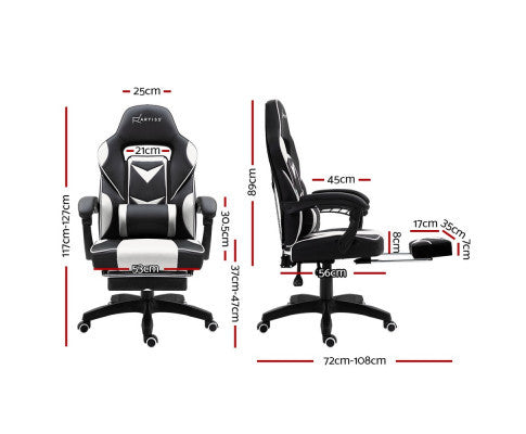 MATTHIAS OFFICE COMPUTER GAMING CHAIR WITH FOOTREST - BLACK & WHITE