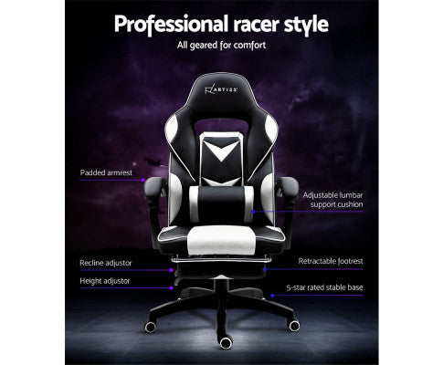 MATTHIAS OFFICE COMPUTER GAMING CHAIR WITH FOOTREST - BLACK & WHITE