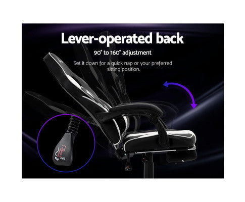 MATTHIAS OFFICE COMPUTER GAMING CHAIR WITH FOOTREST - BLACK & WHITE