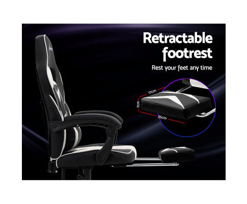 MATTHIAS OFFICE COMPUTER GAMING CHAIR WITH FOOTREST - BLACK & WHITE