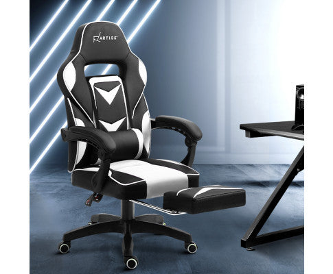 MATTHIAS OFFICE COMPUTER GAMING CHAIR WITH FOOTREST - BLACK & WHITE