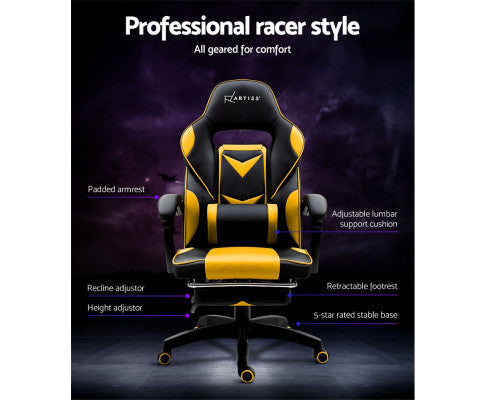 MATTHIAS OFFICE COMPUTER GAMING CHAIR WITH FOOTREST - BLACK & YELLOW