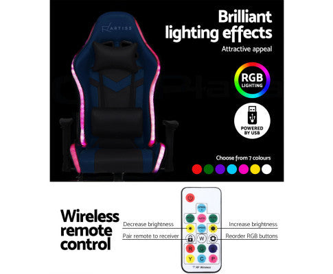 TEARNEY OFFICE COMPUTER CHAIR WITH LED LIGHTS - BLACK & BLUE