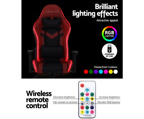 TEARNEY OFFICE COMPUTER CHAIR WITH LED LIGHTS - BLACK & RED