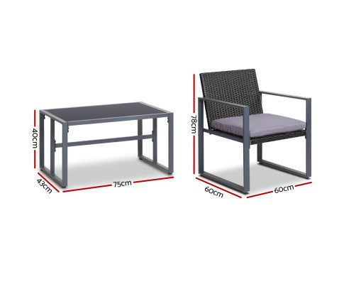 GARDEON 4 PIECE OUTDOOR FURNITURE - TABLE WITH 3 X CHAIRS BLACK