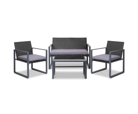 GARDEON 4 PIECE OUTDOOR FURNITURE - TABLE WITH 3 X CHAIRS BLACK