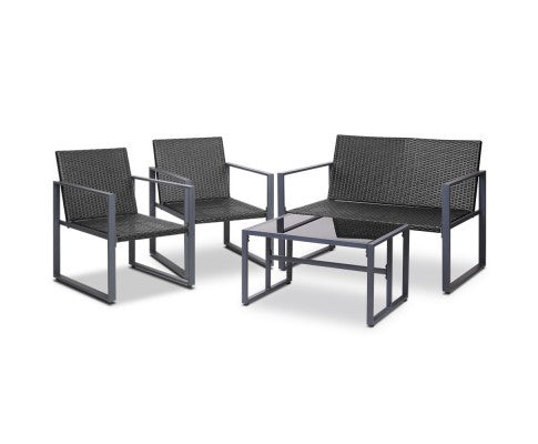 GARDEON 4 PIECE OUTDOOR FURNITURE - TABLE WITH 3 X CHAIRS BLACK