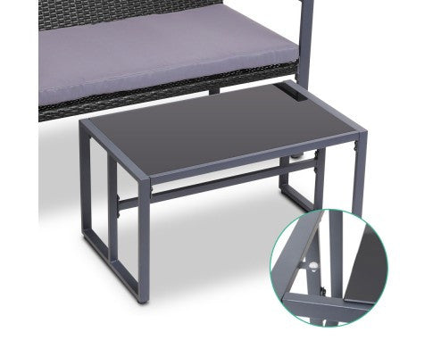 GARDEON 4 PIECE OUTDOOR FURNITURE - TABLE WITH 3 X CHAIRS BLACK