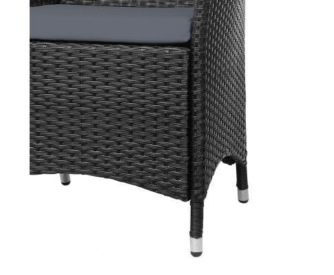 MALLORY 3 PIECE OUTDOOR WICKER LOUNGE SETTING - BLACK