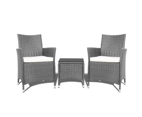 MALLORY 3 PIECE OUTDOOR WICKER LOUNGE SETTING - GREY