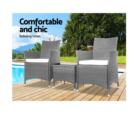 MALLORY 3 PIECE OUTDOOR WICKER LOUNGE SETTING - GREY