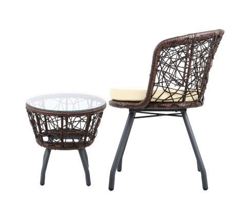 HERBERT 3 PIECE OUTDOOR ROUND RATTAN LOUNGE SETTING - BROWN