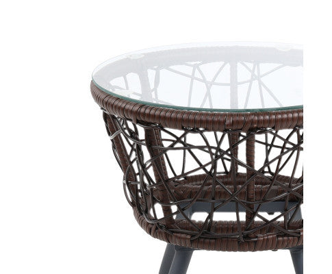 HERBERT 3 PIECE OUTDOOR ROUND RATTAN LOUNGE SETTING - BROWN