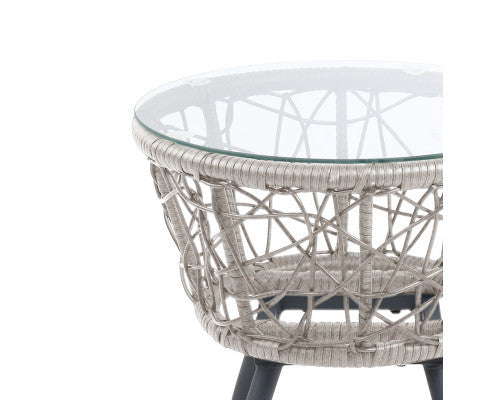 HERBERT 3 PIECE OUTDOOR ROUND RATTAN LOUNGE SETTING - GREY