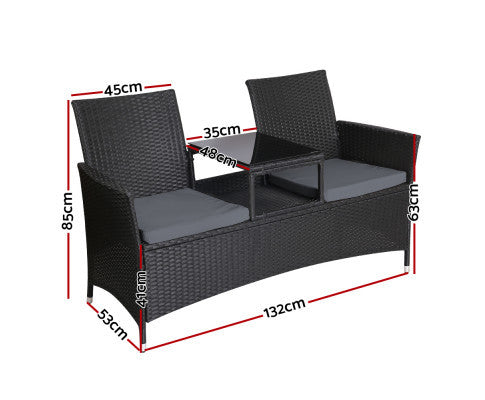SHAIRA OUTDOOR WICKER LOVESEAT - BLACK