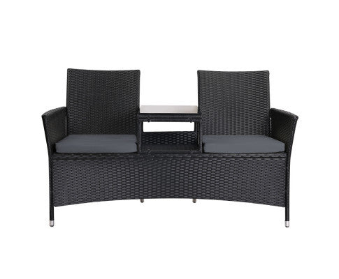 SHAIRA OUTDOOR WICKER LOVESEAT - BLACK