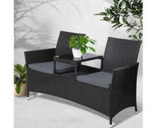 SHAIRA OUTDOOR WICKER LOVESEAT - BLACK