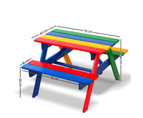 CAROLINE INDOOR/OUTDOOR KIDS WOODEN PICNIC SET WITH UMBRELLA - AS PICTURED