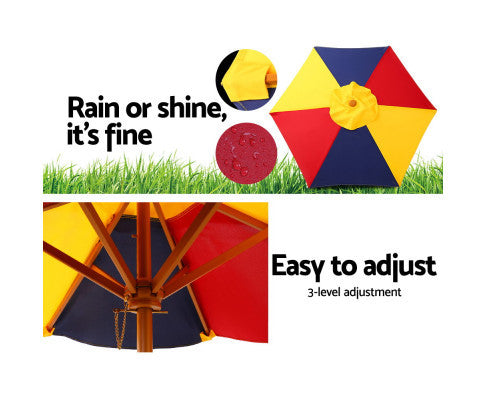 CAROLINE INDOOR/OUTDOOR KIDS WOODEN PICNIC SET WITH UMBRELLA - AS PICTURED