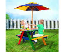 CAROLINE INDOOR/OUTDOOR KIDS WOODEN PICNIC SET WITH UMBRELLA - AS PICTURED