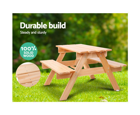 CAROLINE INDOOR/OUTDOOR KIDS WOODEN PICNIC SET WITH UMBRELLA - NATURAL