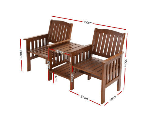 IANNA OUTDOOR WOODEN LOVESEAT - BROWN