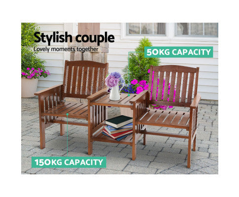 IANNA OUTDOOR WOODEN LOVESEAT - BROWN