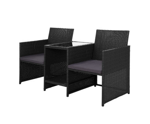 MYRTLE OUTDOOR WICKER LOVESEAT - BLACK