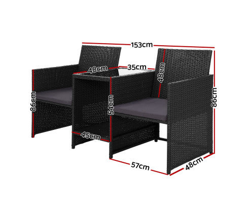 MYRTLE OUTDOOR WICKER LOVESEAT - BLACK