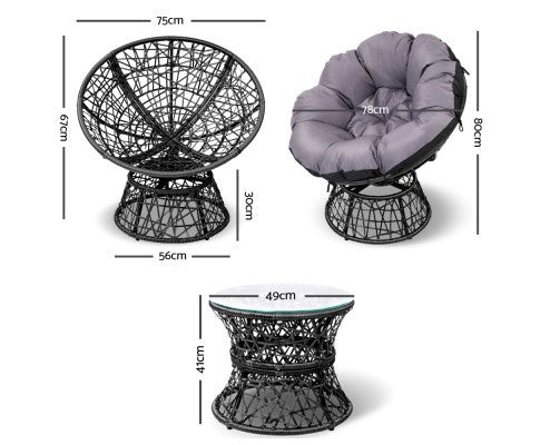 GARDON PAPASAN CHAIR AND SIDE TABLE - BLACK