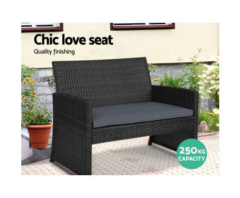 NORMA 4 PIECE OUTDOOR RATTAN LOUNGE SETTING WITH STORAGE COVER - BLACK