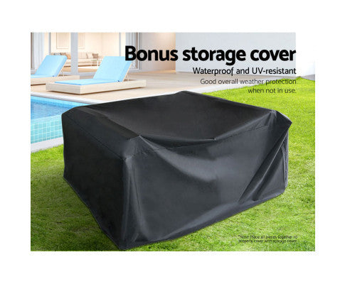 NORMA 4 PIECE OUTDOOR RATTAN LOUNGE SETTING WITH STORAGE COVER - BLACK