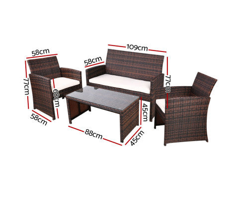 NORMA 4 PIECE OUTDOOR RATTAN LOUNGE SETTING WITH STORAGE COVER - BROWN