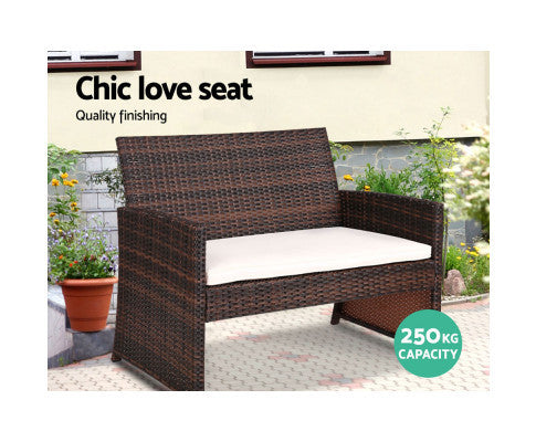 NORMA 4 PIECE OUTDOOR RATTAN LOUNGE SETTING WITH STORAGE COVER - BROWN