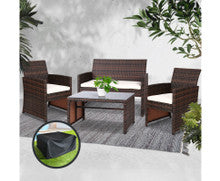 NORMA 4 PIECE OUTDOOR RATTAN LOUNGE SETTING WITH STORAGE COVER - BROWN