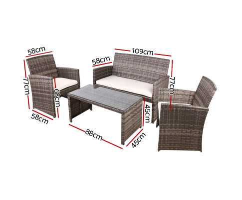 NORMA 4 PIECE OUTDOOR RATTAN LOUNGE SETTING WITH STORAGE COVER - GREY