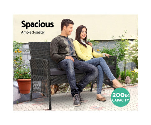 PRESLEY OUTDOOR 4 PIECE WICKER LOUNGE SETTING - DARK GREY