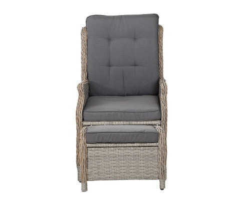 ALMIRA OUTDOOR RECLINER SUN LOUNGE CHAIR WITH OTTOMAN - GREY