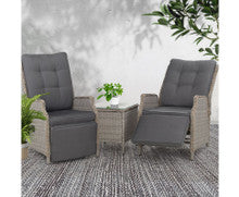 ALMIRA (SET OF 2) OUTDOOR RECLINER SUN LOUNGE CHAIR WITH SIDE TABLE - GREY