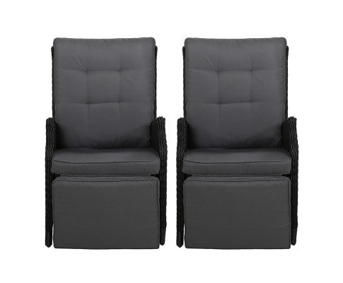 ALMIRA (SET OF 2) OUTDOOR RECLINER SUN LOUNGE CHAIR - BLACK