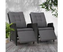 ALMIRA (SET OF 2) OUTDOOR RECLINER SUN LOUNGE CHAIR - BLACK