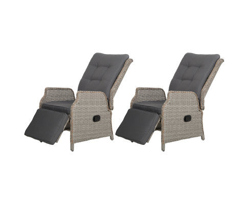 ALMIRA (SET OF 2) OUTDOOR RECLINER SUN LOUNGE CHAIR - GREY