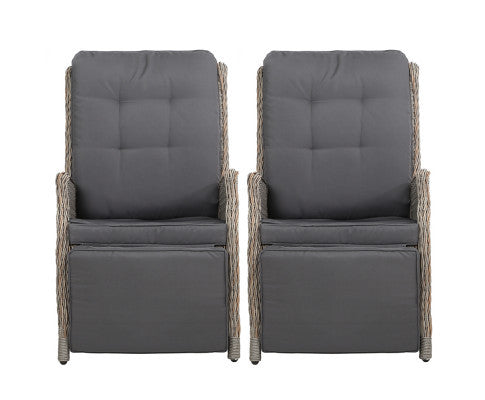 ALMIRA (SET OF 2) OUTDOOR RECLINER SUN LOUNGE CHAIR - GREY